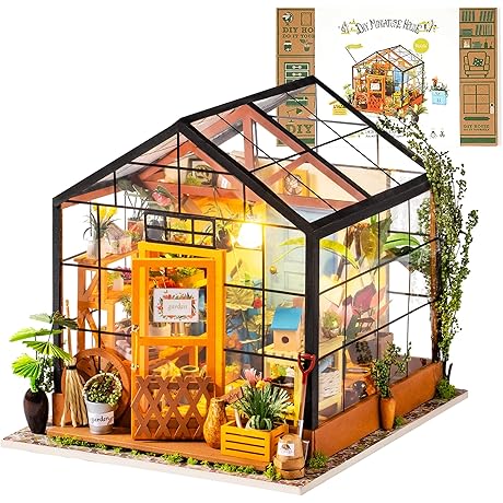 Rolife DIY Miniature Dollhouse Kit - Green House with Fairy Garden Furniture and LED Lights