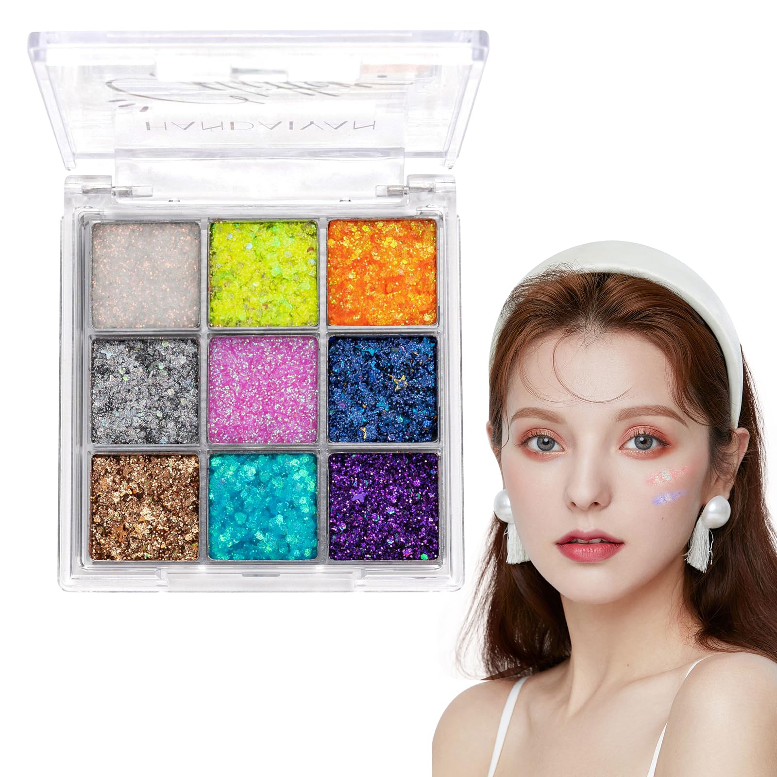 Dokeno 9 Colores Maquillaje Paleta de Sombra de Ojos, Paleta De Sombras De Ojos Purpurina, Eyeshadow Palette, Paleta de Sombras de Ojos con Purpurina, Paleta Maquillaje de Festivales y Escenarios