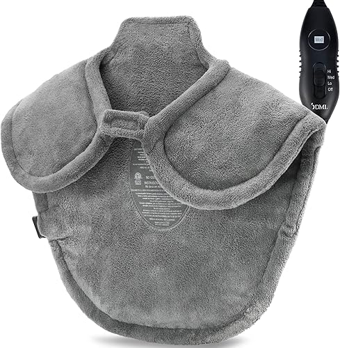 DMI Almohadilla térmica de felpa XL para cuello y hombro, terapia de calor contorneada que calma los músculos rígidos y cansados, apagado automático