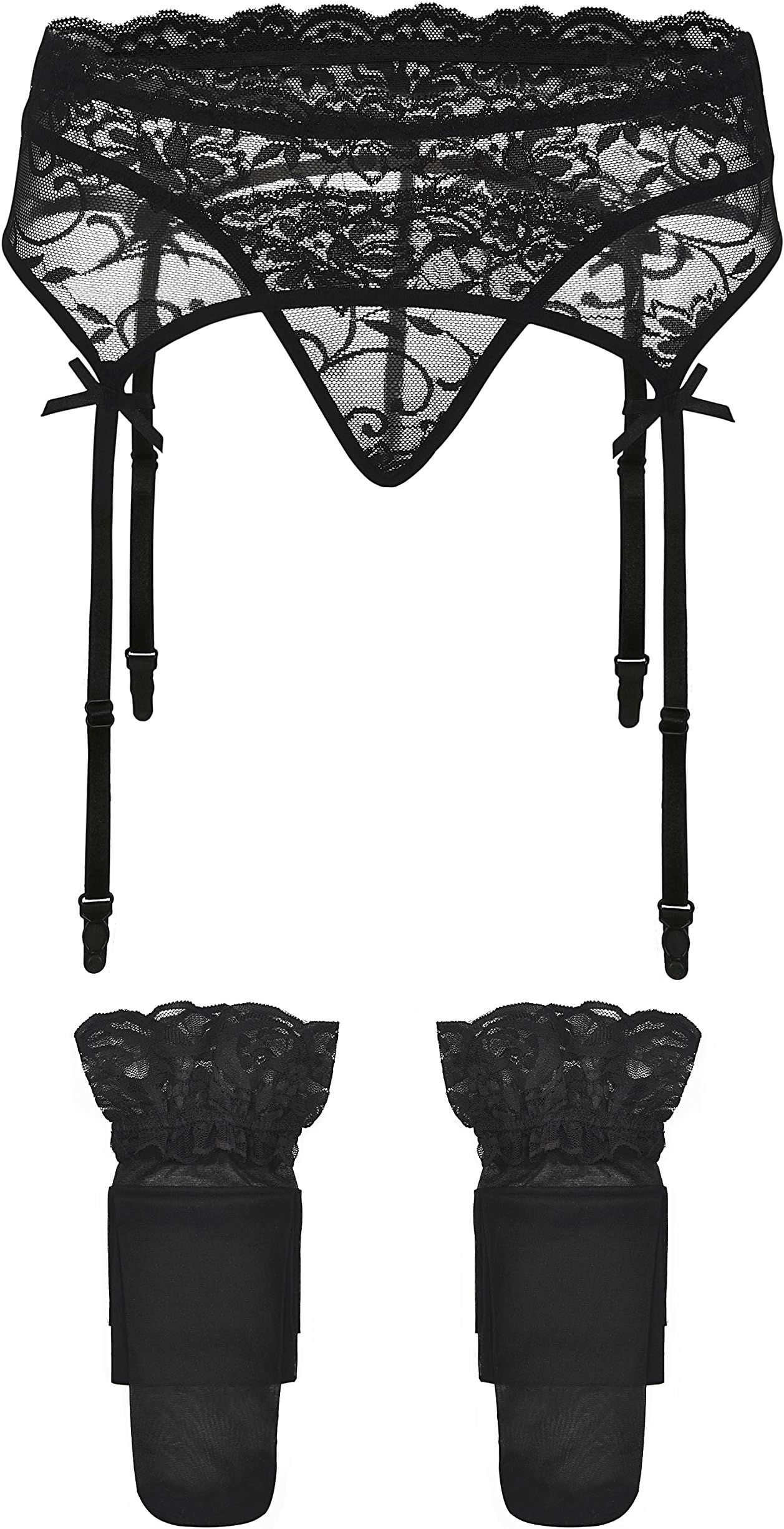 ADORELIFE Women's Sexy Floral Lace Suspender Lingerie Garter Belt with Thigh High Stockings(Include Stockings)