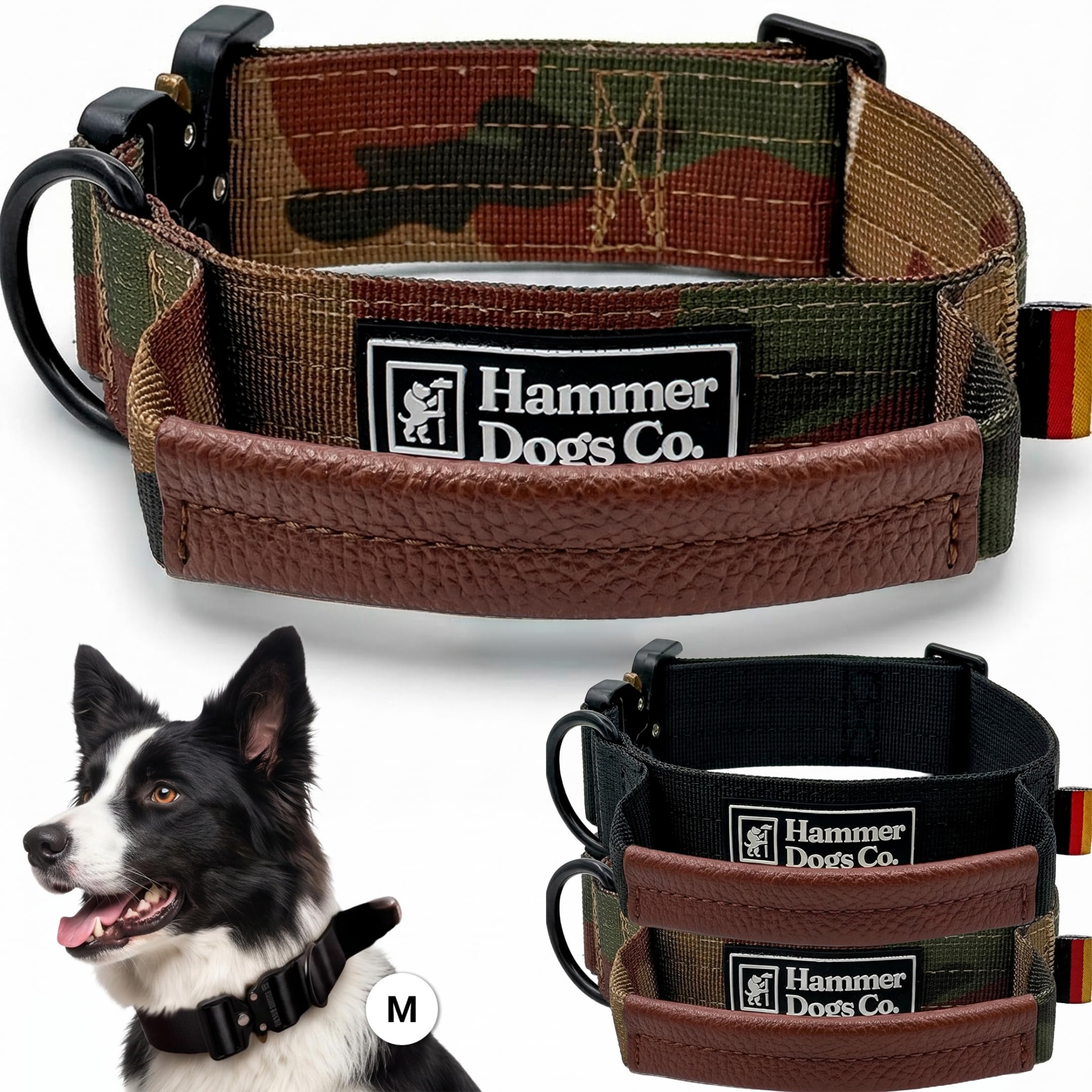 Heavy Control - Collar Táctico Perro Mediano M, Collar para Perros Medianos y Grandes con Asa de Control, Hebilla Metálica Resistente, Nailon Reforzado, Ajustable para Paseo, Camuflado