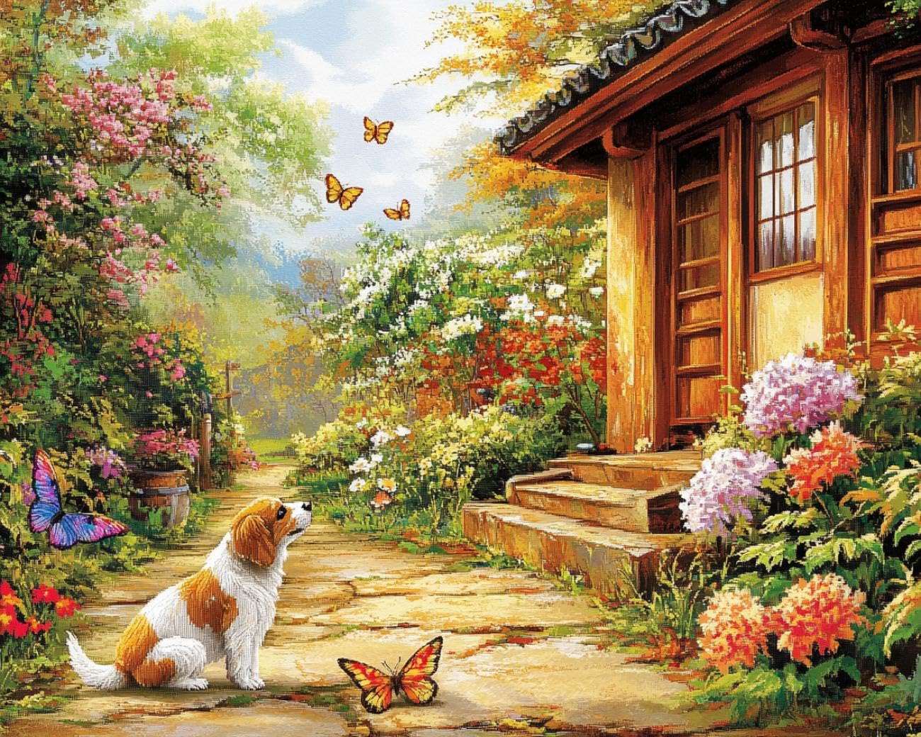 Rqwybcaxn Kits De Bordado Con Chaquiras Perros y flores Animal 9CT 30x40cm