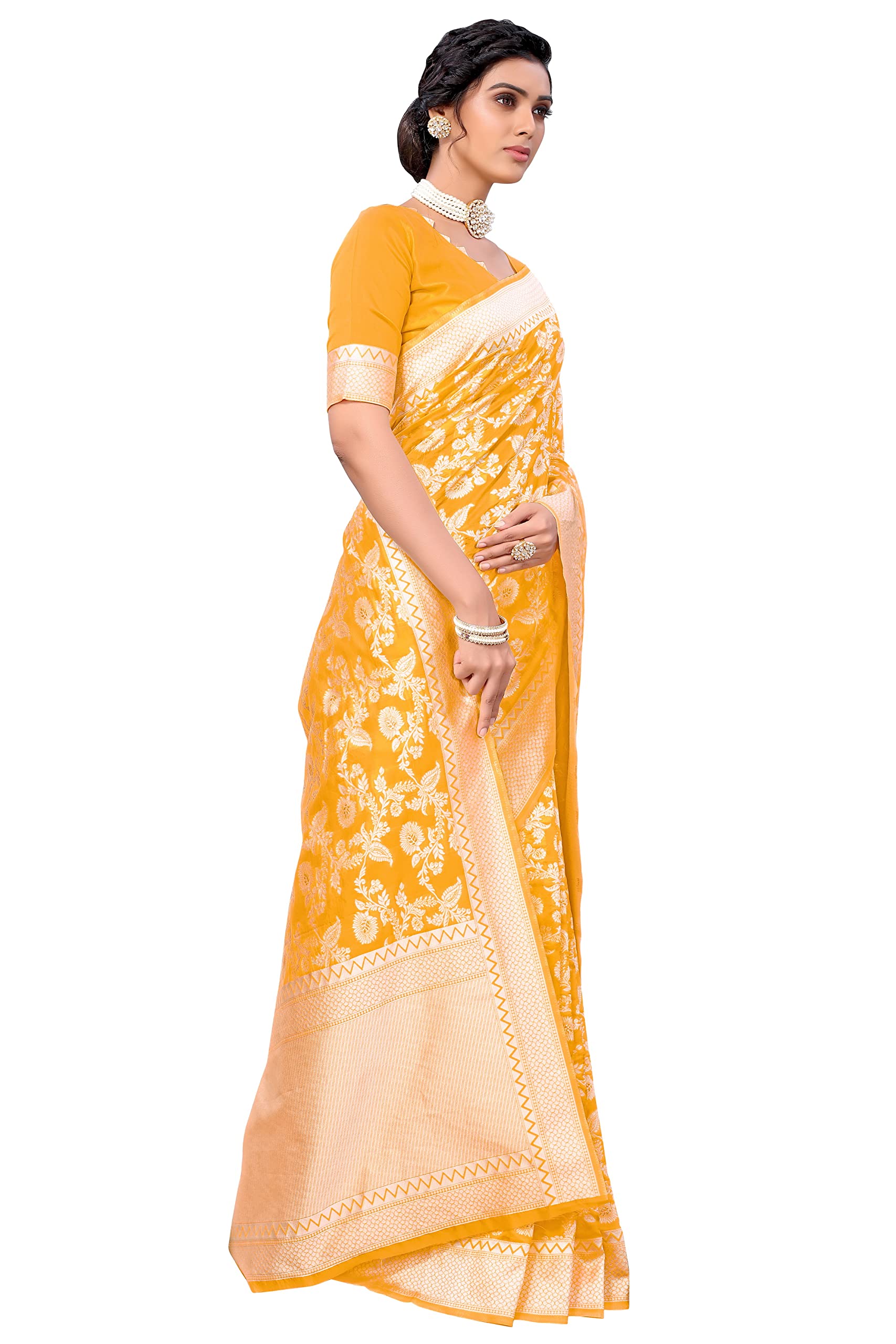Glory Sarees Women's Banarasi Artificial Silk Saree With Blouse Piece (Kara124_Yellow) 4
