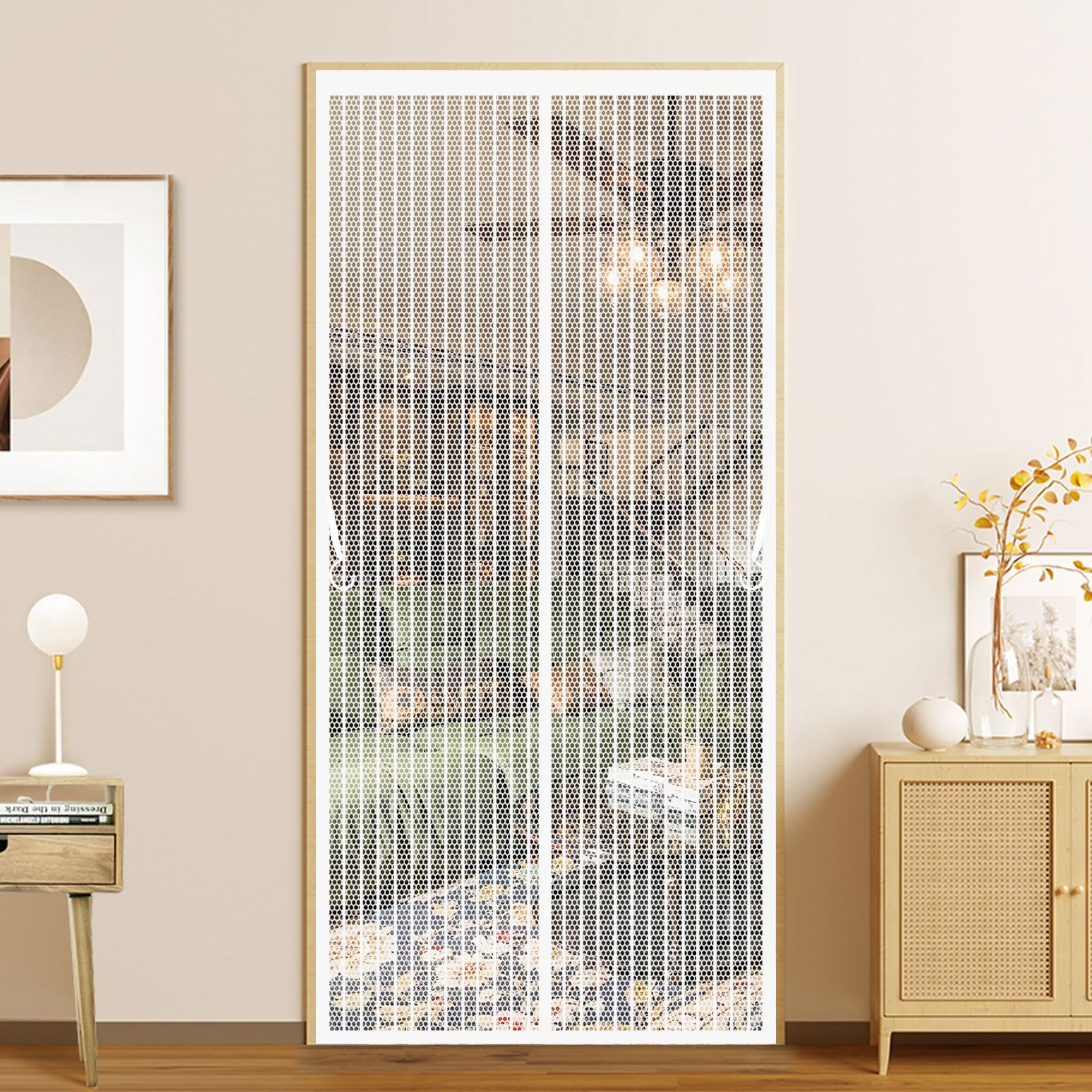 Fly Screens for Doors 120 x 146 cm Durable Polyester Mesh, Keeps Bugs Out Nets Patio Curtain Insect Mesh Easy to Install Without Drilling for Home, Office and Store, White