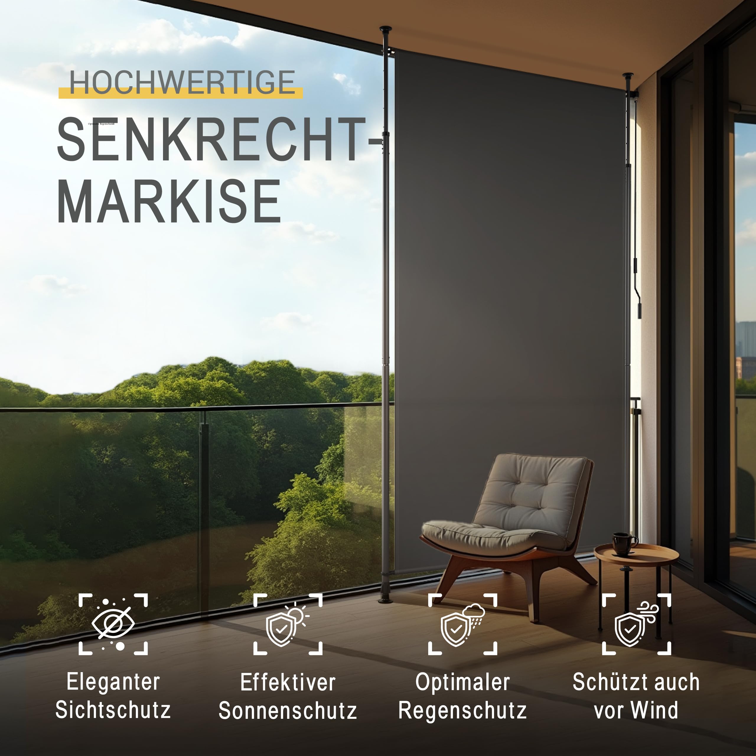 Sol Royal Klemmmarkise Senkrechtmarkise außen – Vertikalmarkise 200x310cm Sichtschutz & Sonnenschutz Balkon Markise ohne Bohren – Windschutz Garten Terrasse Handkurbel Anthrazit Wasserdicht KM5