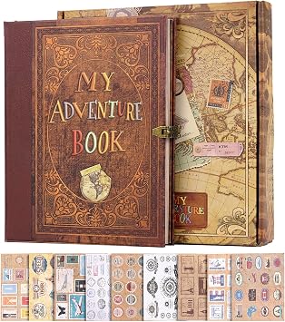 My Adventure Book 124 Pages 9.4 * 8.3 Inch Scrapbook Photo Album,Retro Style Embossed Letter Cover Travel Diary Journal Scrap Book For Couples,Memory Book For Anniversary Wedding