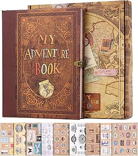 My Adventure Book 124 Pages 9.4 * 8.3 Inch Scrapbook Photo Album,Retro Style Embossed Letter Cover Travel Diary Journal Scrap Book For Couples,Memory Book For Anniversary Wedding