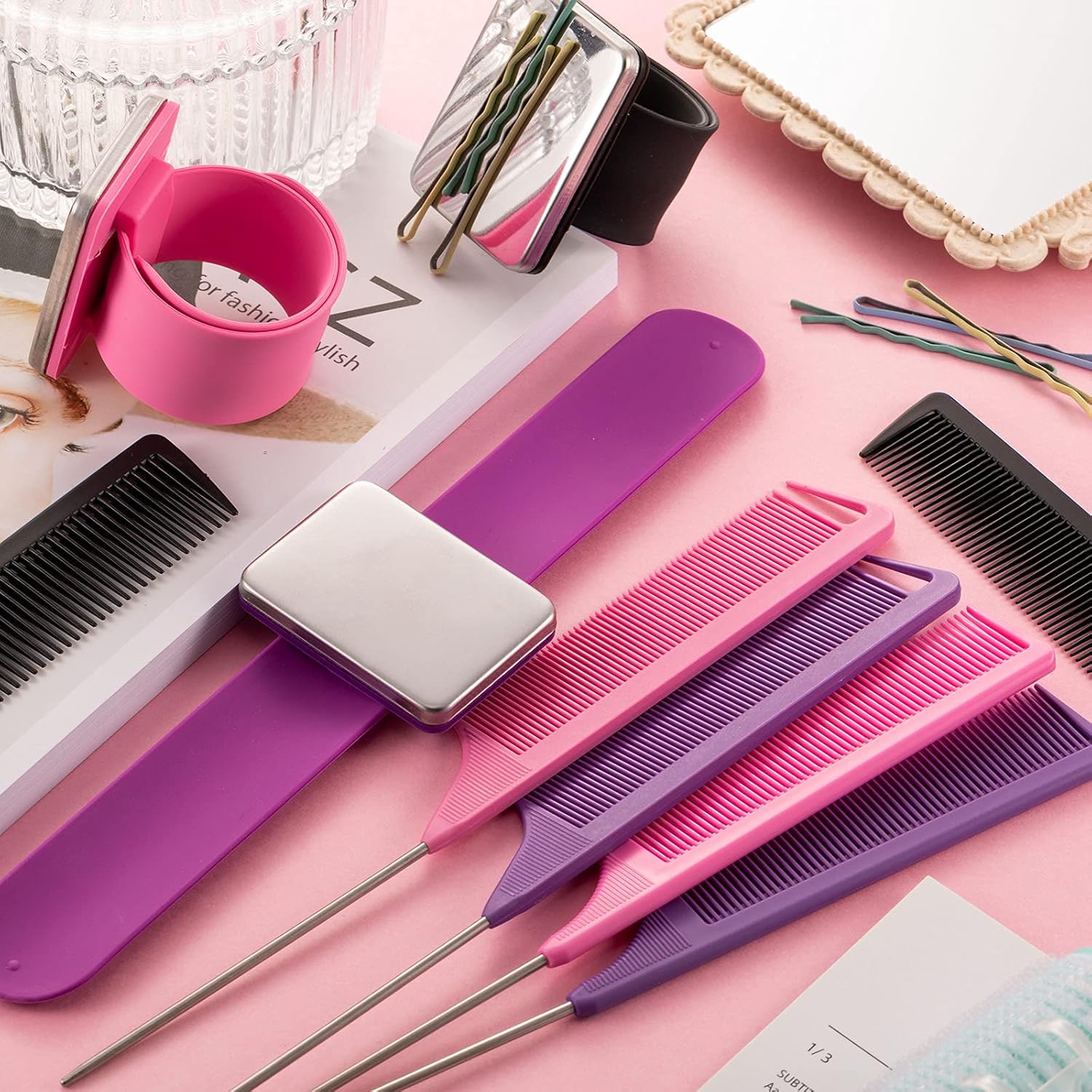 3 Pieces Magnetic Silicone Wrist Pincushion Wristband Sewing Pincushion Wrist Magnetic Pin Holders with 6 Pieces Hair Parting Combs for Daily Hand Sewing DIY Crafts Accessories