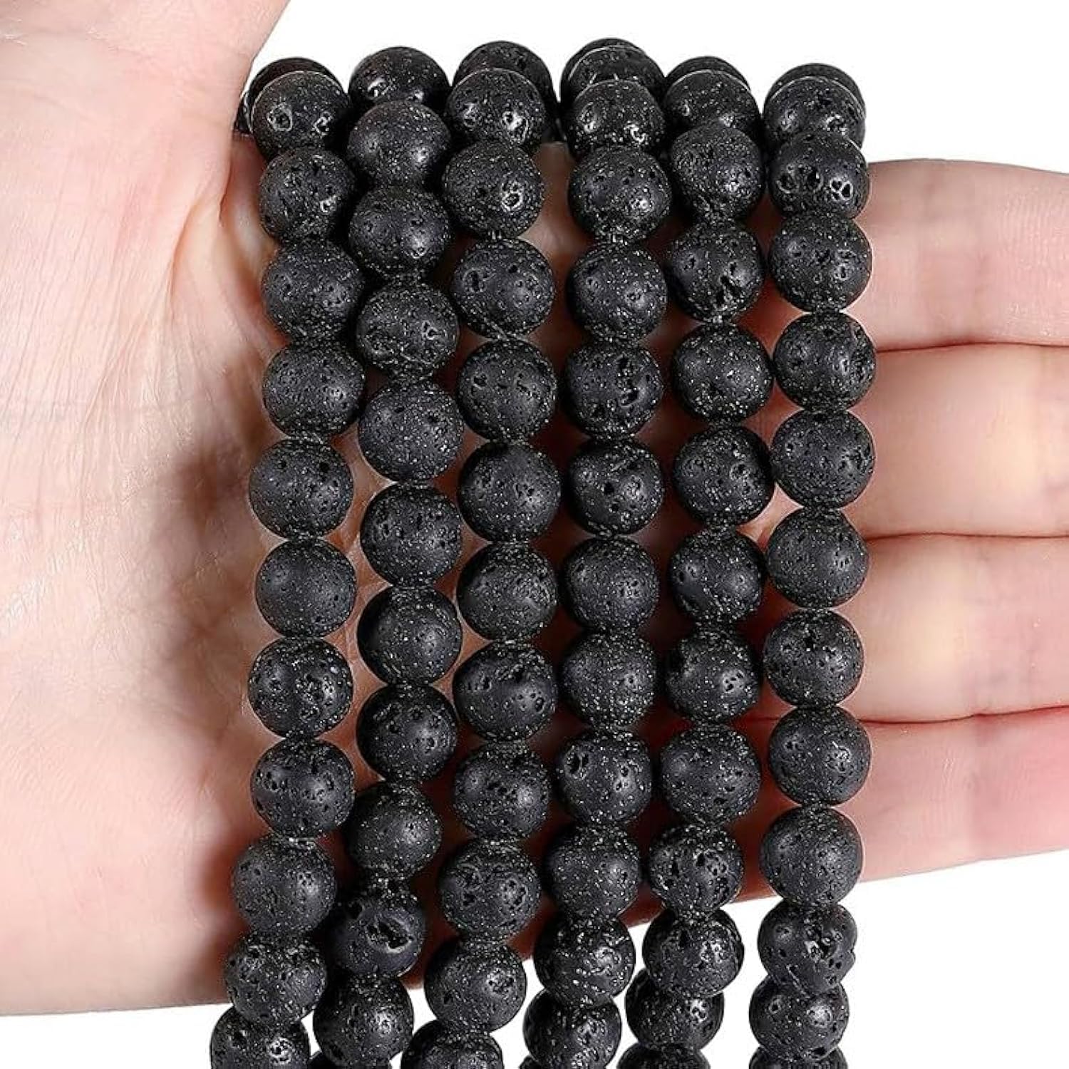 XIANNVXI Black Lava Rock Beads 8mm Round Black Beads for Crafting 47 Pcs, R - Black Lava
