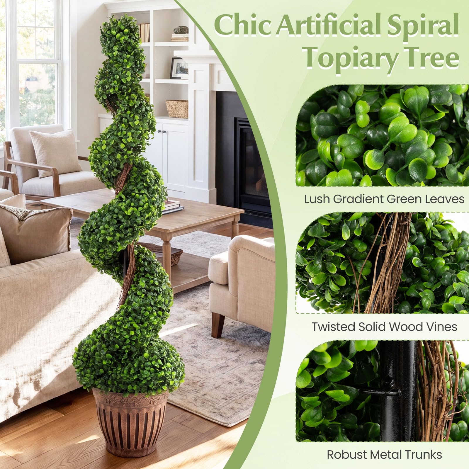 Amazon.com - BECOMFORT Artificial Boxwood Spiral Topiary Tree, 4