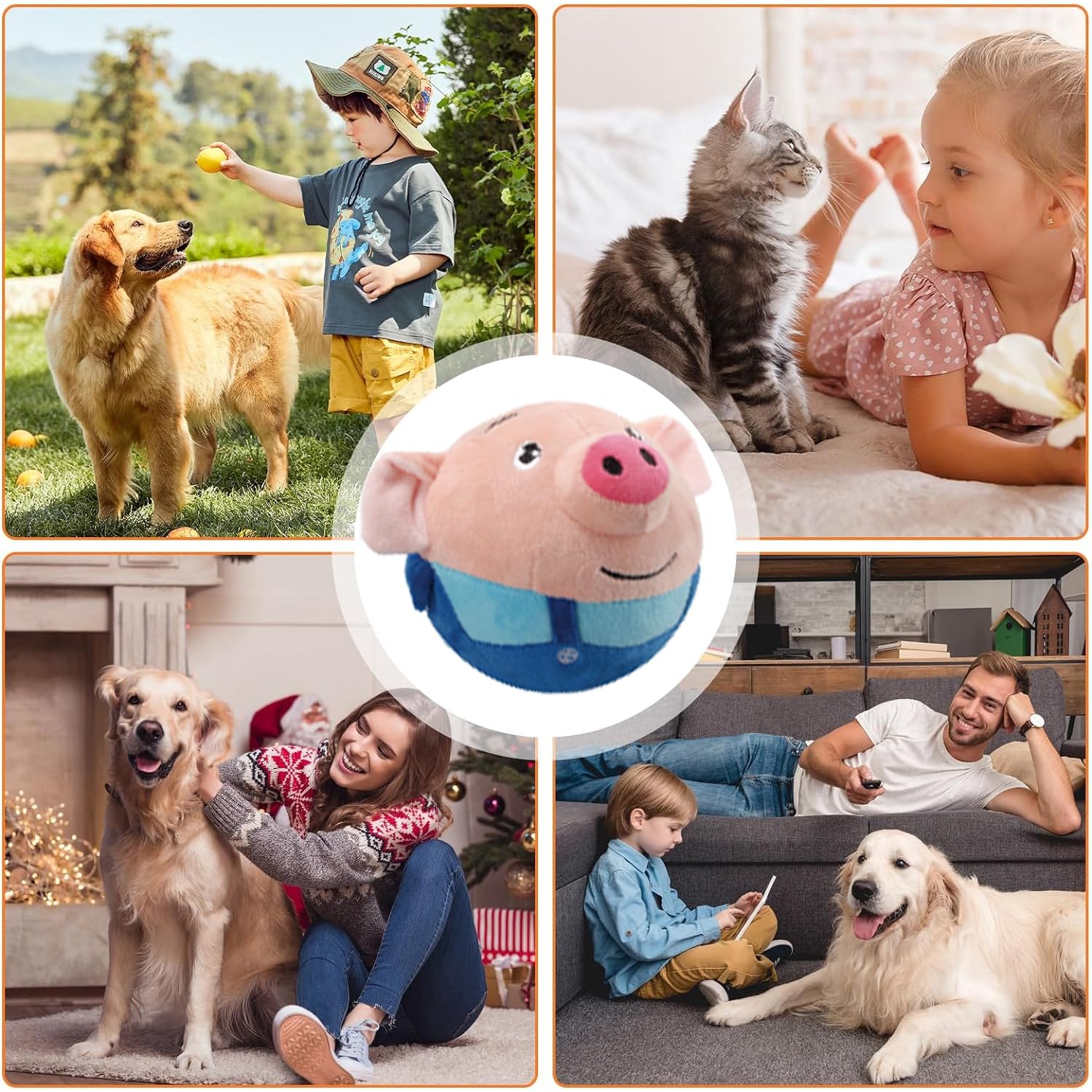 OTXKXBLP Interactive Moving Pet Plush Toy - Squeaky Dog Ball, Washable Cartoon Pig, Jumping Vibrating Wiggling Sound Electronic Dog Toy - Automatic Rolling Action for Active Dogs. 4