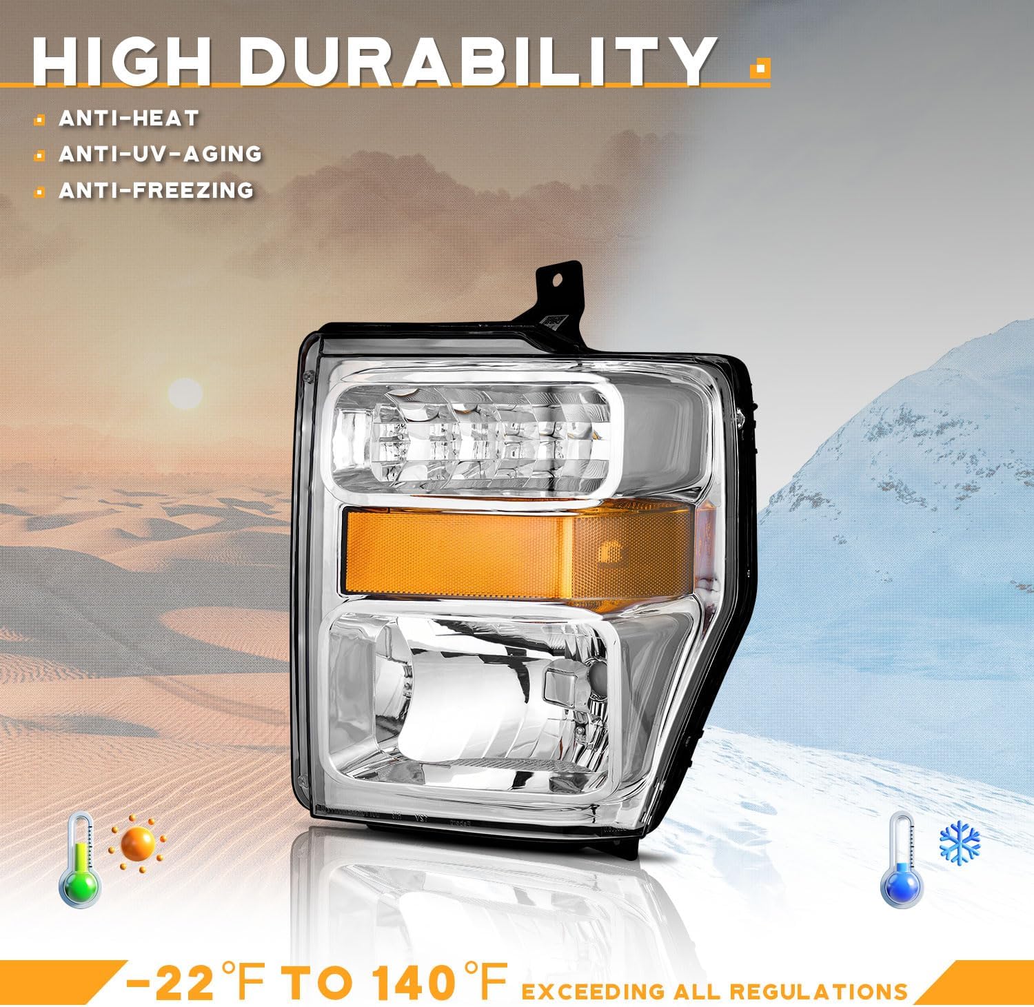 WEELMOTO Anti-Fogging Headlights Assembly for 2008 2009 2010 Ford F250 F350 F450 F550 Super Duty, 08 09 10 Headlights Replacement Pair Chrome Housing