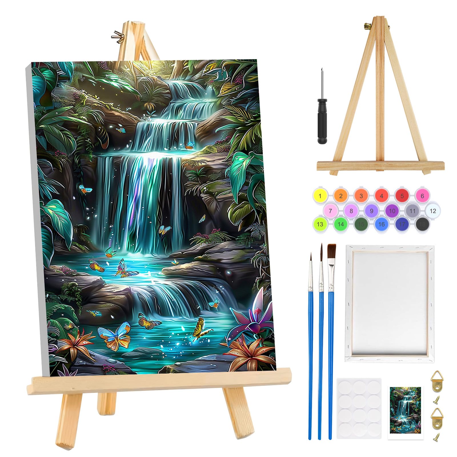 MOGTAA Riverside Landscape Paint by Numbers for Adults with Frame, Flowers Painting by Numbers for Adults with Easel, DIY Acrylic Oil Painting Kits Art Crafts for Home Decor, 8x12in