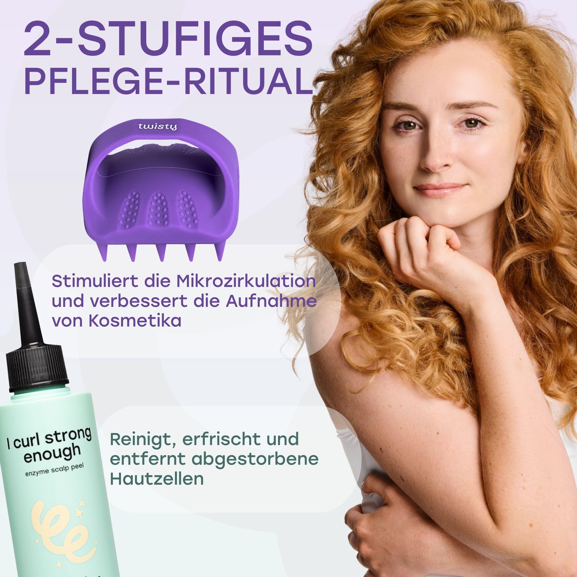 TWISTY Kopfhaut Set: Enzympeeling AHA Peeling & Scalp Massager - Trockene Kopfhaut Peeling, Salicylsäure & Massagebürste für Kopf & Hair Care