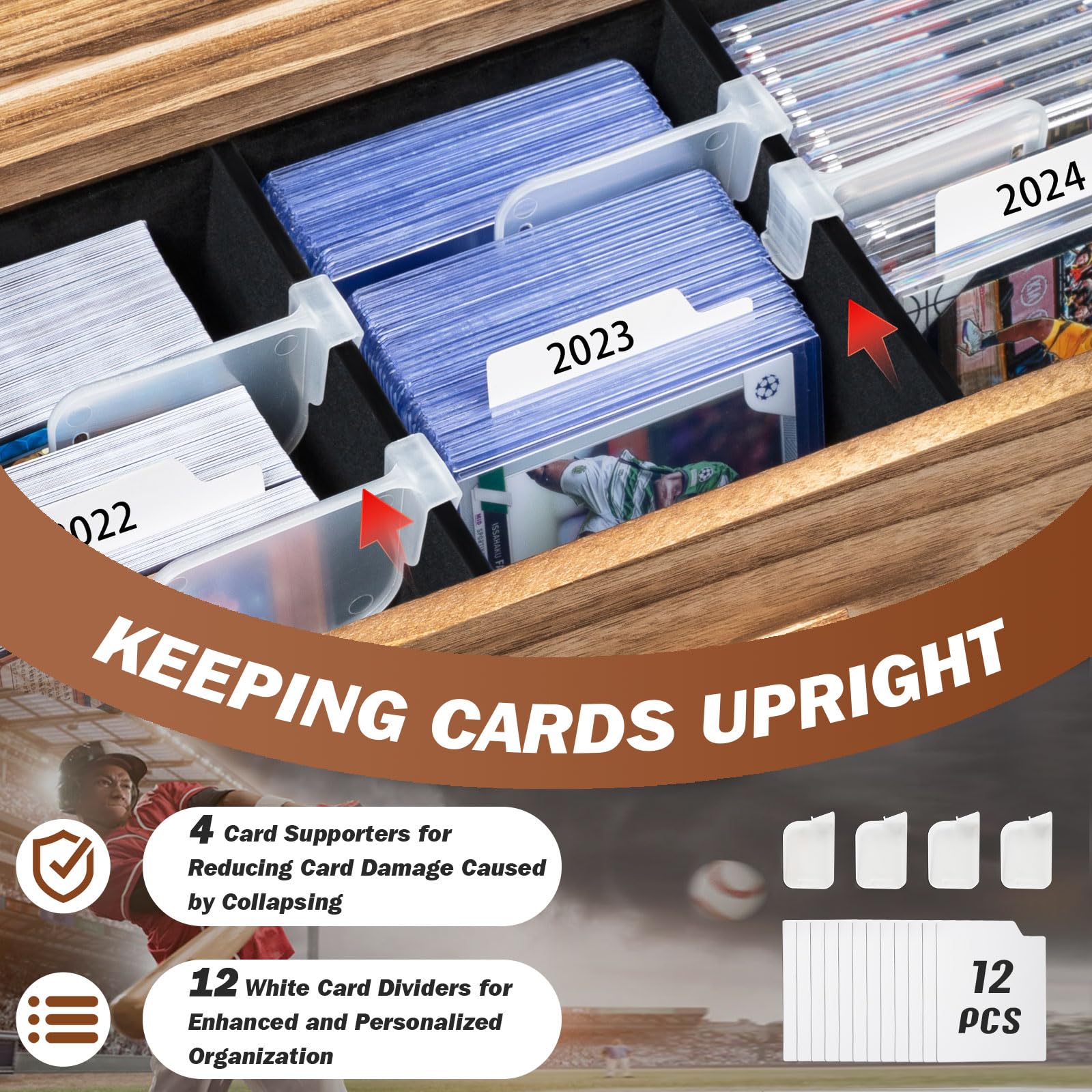 Emfogoo Sammelkarten Display 5 Etagen - Holz Vitrine Für Sportkarten, 30x24 Zoll, Schwarz