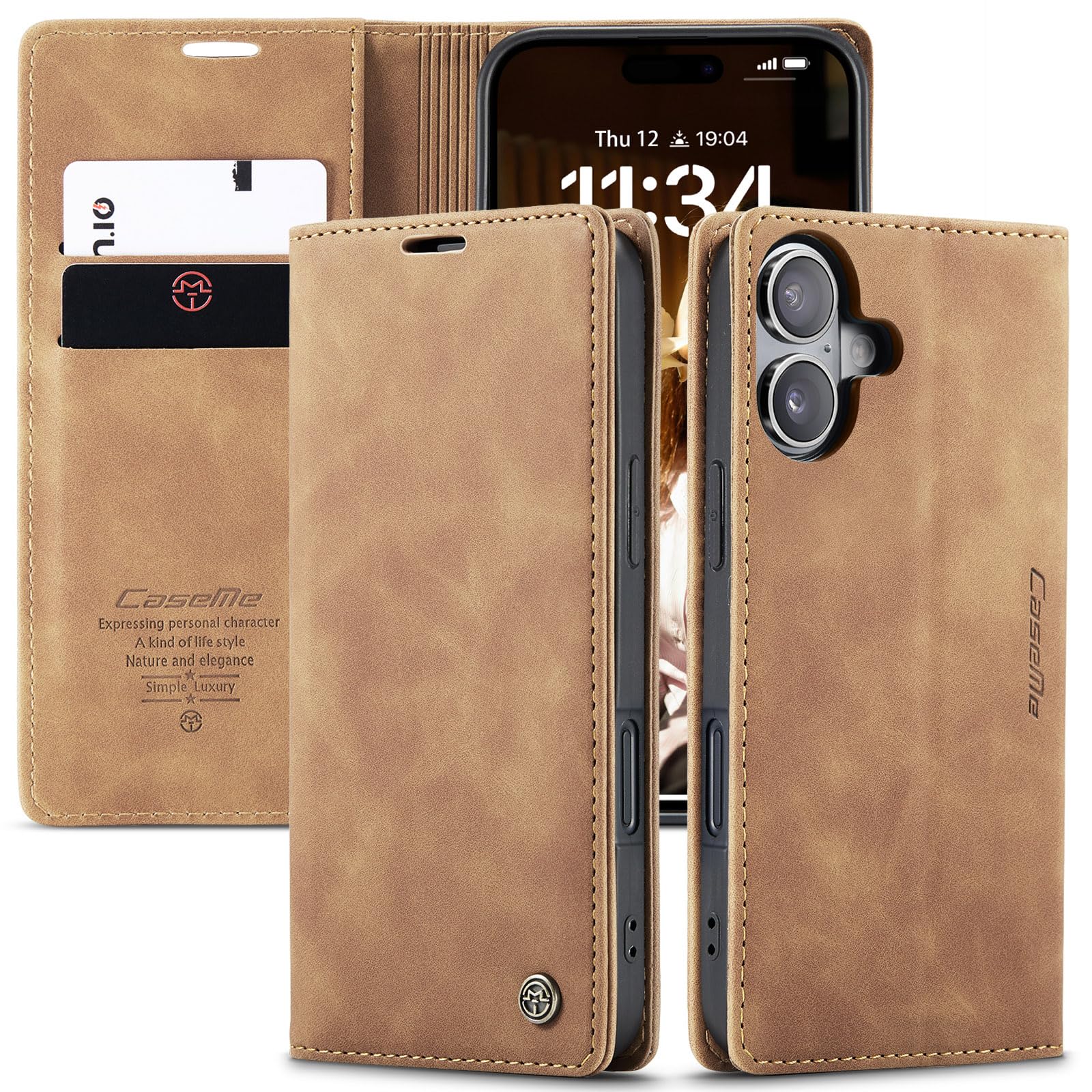 owlhold hülle für iPhone 16/17 Premium Weiches Vintage-Nubukleder klapphülle