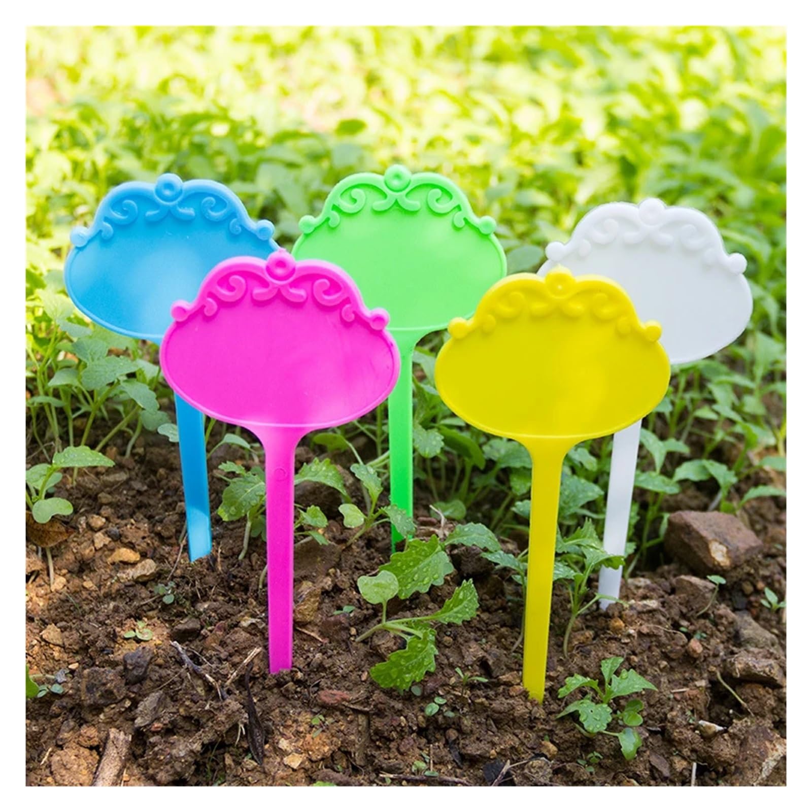 Plastikowe znaczniki roślin | Wielokolorowy 16x6,5x5 cm 20/50/100 szt. Marker do roślin ogrodowych z motywem kwiatowym(White,100PCS-16X6.5X5CM)