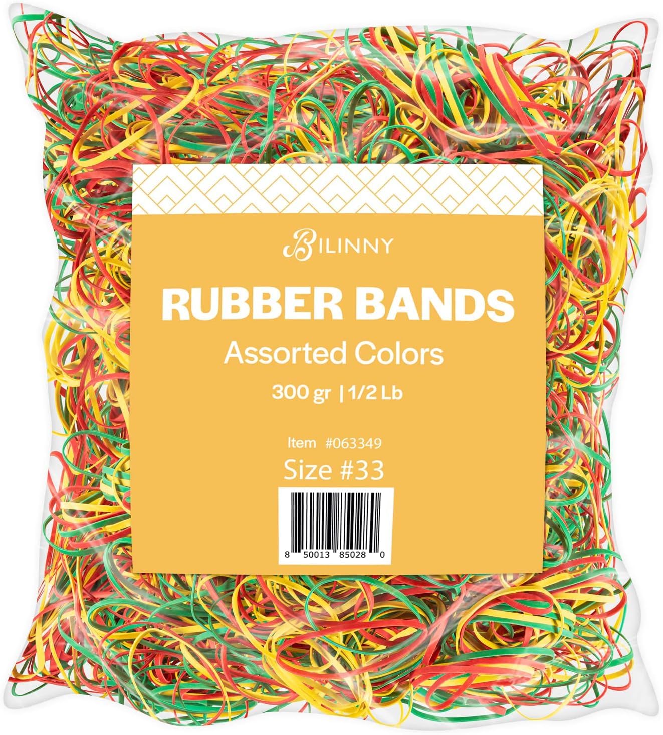 High Quality Rubber Bands Size 33 - Standard Rubber Bands Office Supplies - Thick Rubber Bands - 1/2 Lb of about 300 Colorful Rubber Bands