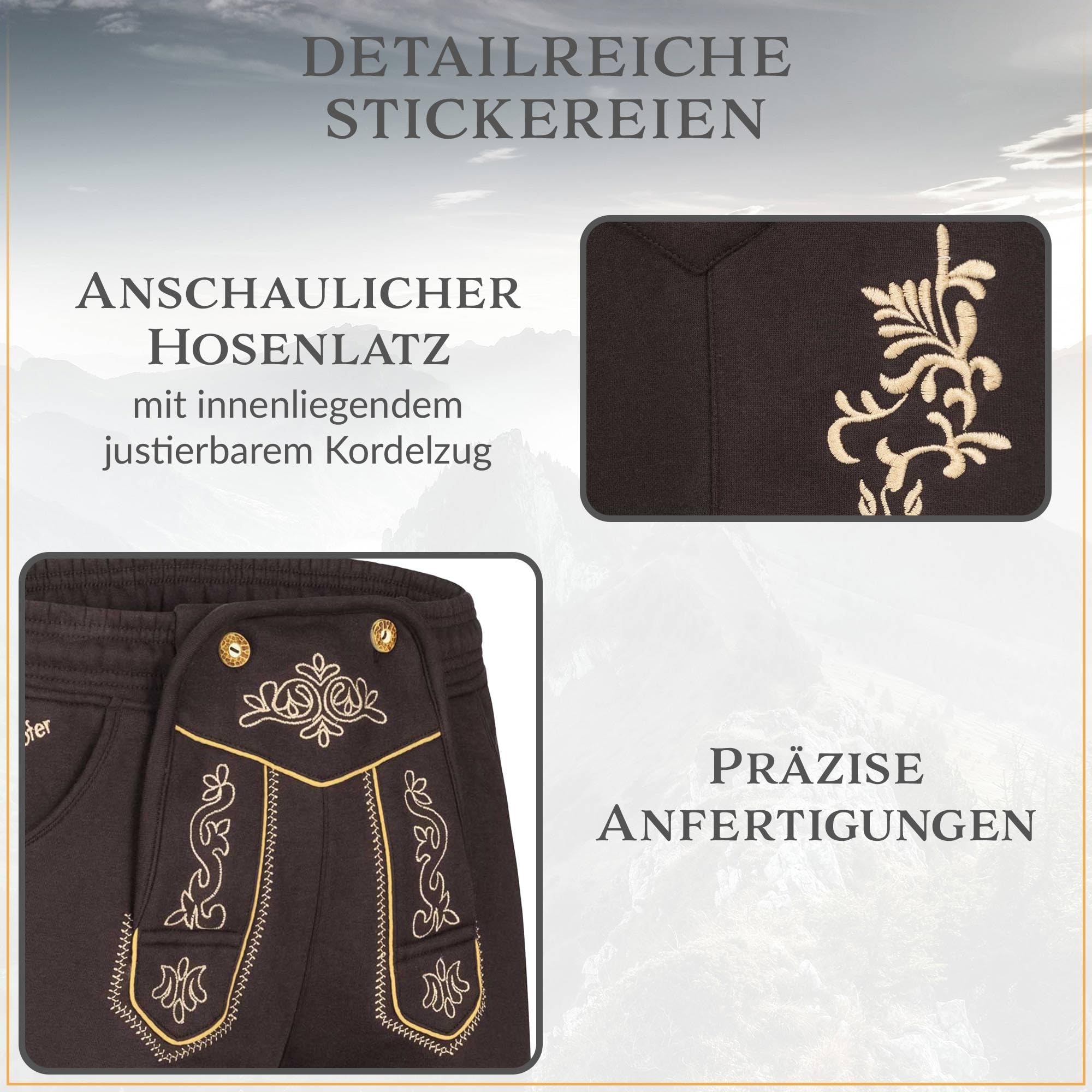 Steigenhöfer Manufaktur Kurze Trachten Jogginghose mit Kordelzug im Lederhosen Look - Moritz - Jogging Lederhose Herren Tracht für Oktoberfest Wiesn und weitere Feierlichkeiten