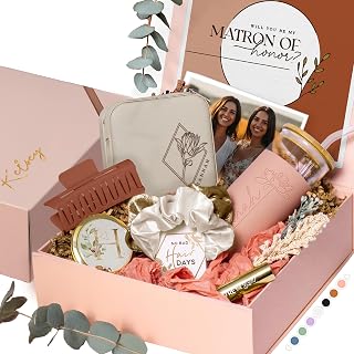 Matron of Honor Proposal Box in Terracotta - Personalized Will You Be My Matron of Honor Proposal Gifts, Burnt Orange Bridesmaid Proposal Gifts Set of 4 with Matron of Honor Cup (BE1) (TC Style)