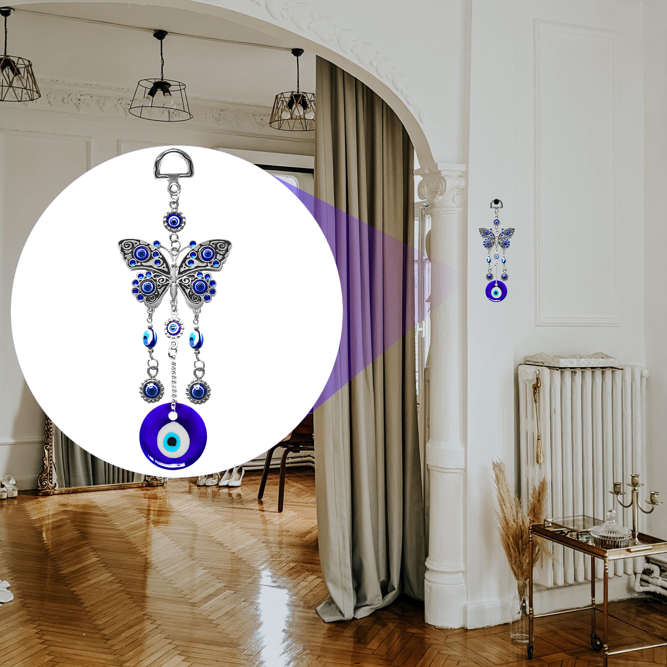 Decorazione Da Parete Farfalla Con Occhio Blu (Nazar) - Amuleto Portafortuna Turco In Vetro E Lega - 17,8 Cm