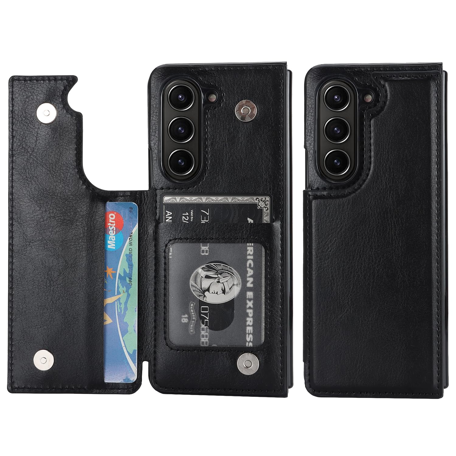 DiGPlus for Samsung Galaxy Z Fold 5 Wallet Case, PU Leather Case with Card Slot Double Magnetic Clasp Flip Case Cover for Galaxy Z Fold5 5G (Black)