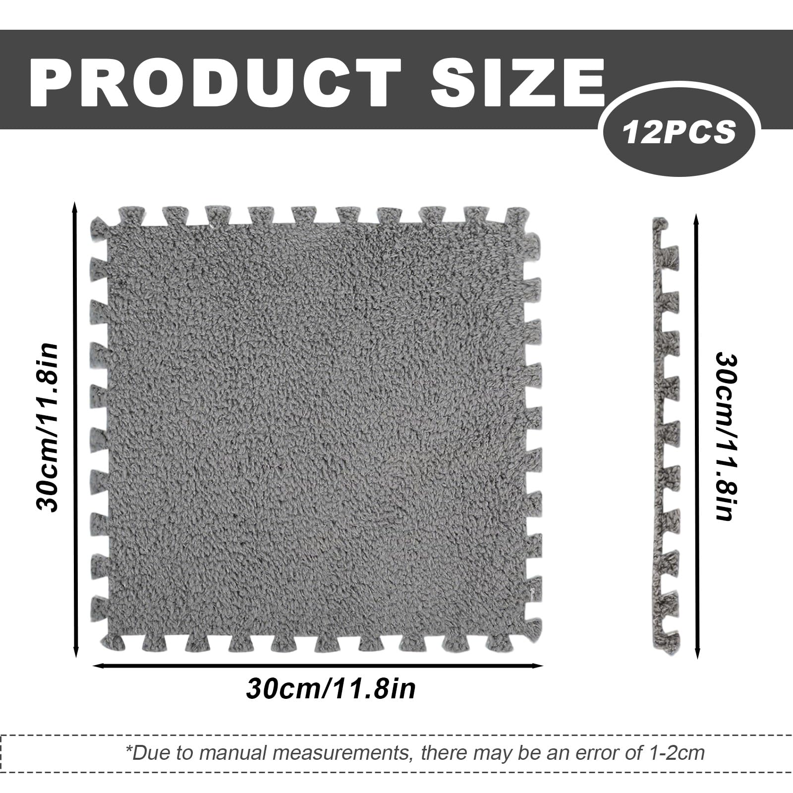 Alfombra Puzzle de Suelo para Niños 12 Piezas 30 x 30 x 1 cm con Bordes Esterilla de Juego Suave de Espuma Aterciopelada Alfombra Infantil para Sala Dormitorio o Zona de Juegos