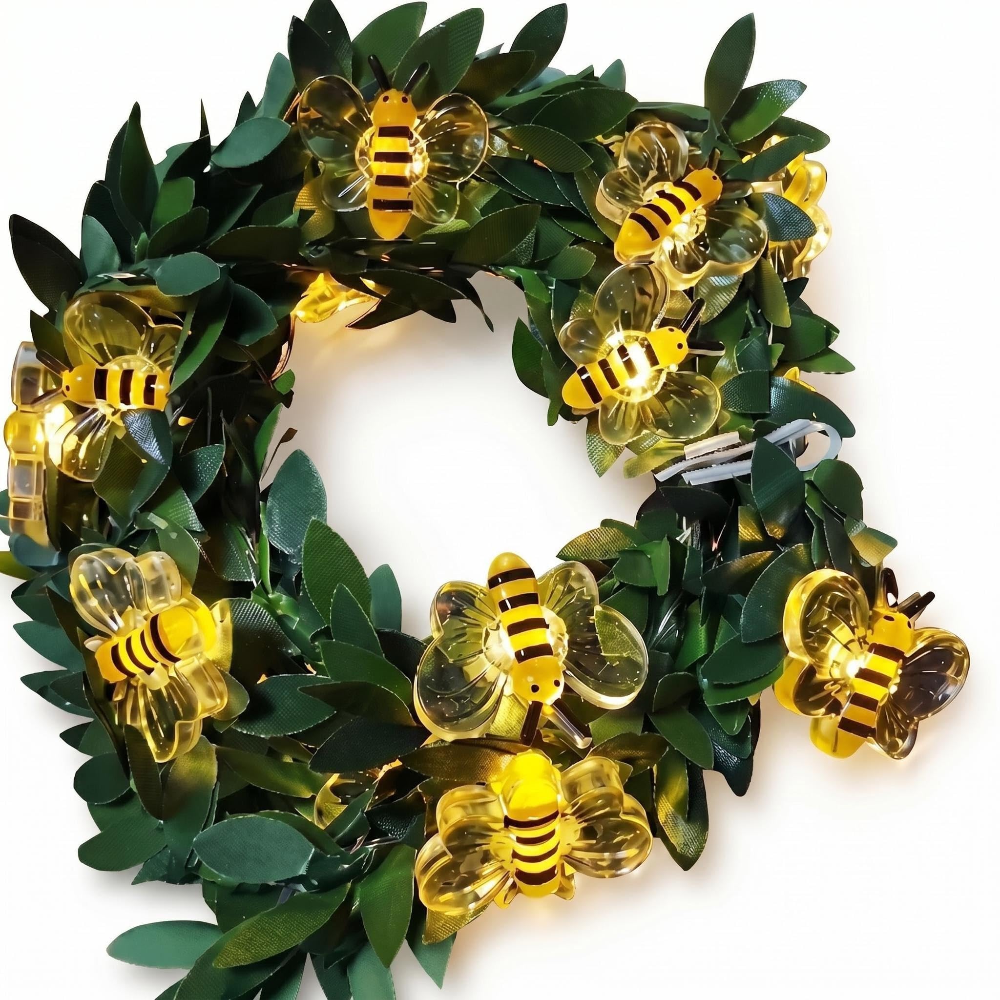 2M Green Leaf Cherry Blossom Fairy Lights with 20 LED,Battery Operated Flower String Lights for Bedroom Decor,Indoor Spring Christmas Decorations,Romantic Gift for Girls Room,Wedding,Party (Bee B)