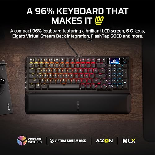 Miniatura 2 de Corsair Teclado mecánico para juegos Vanguard 96 con cable, 96% de diseño, interruptores táctiles MLX Fusion, sondeo de 8000Hz, pantalla LCD,