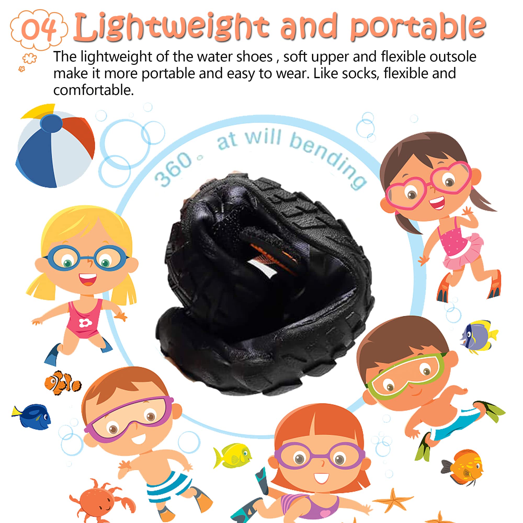 Wasserschuhe für Kinder, Jungen, Mädchen, Strandschuhe, Aqua, Schwimmschuhe, Pool, Barfußschuhe, schnell trocknend, leicht, Kinder, Surfen, Tauchschuhe, schwarz grau, 34 EU