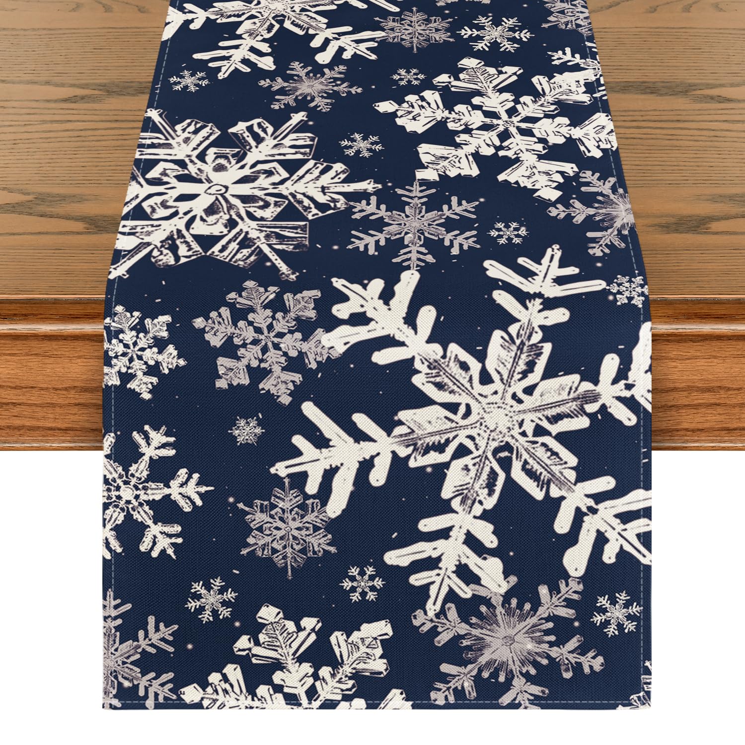 Artoid Mode Camino de mesa de Navidad azul oscuro, copos de nieve, temporada invierno, cocina, decoración interior, vacaciones, fiesta, decoración, 40 x 140 cm