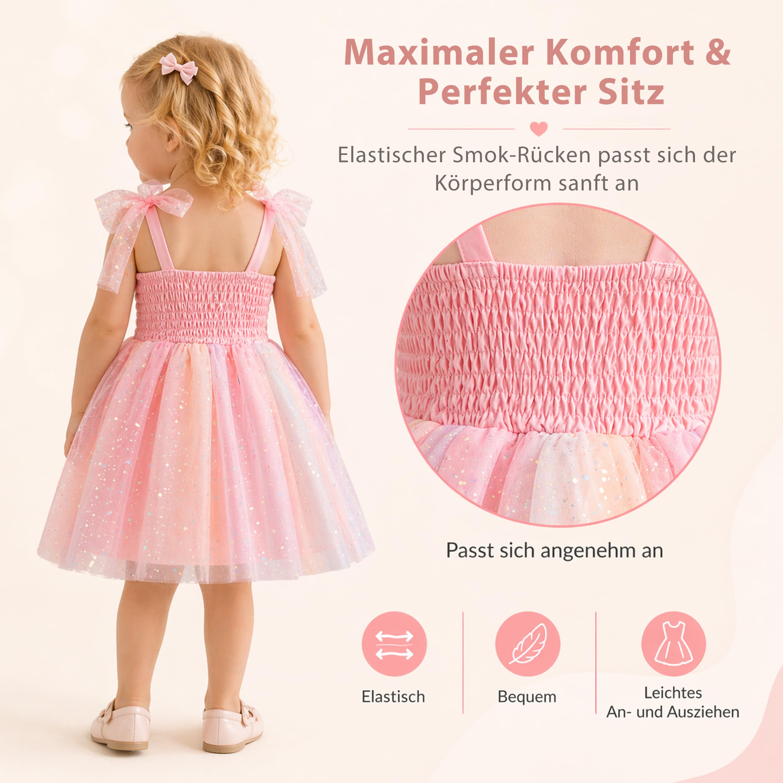 Feenkleid Mädchen Prinzessinnenkleid mit 3D-Schmetterlingsflügel, Regenbogen-Tüllkleid Baby Kleinkind Tutu, Blumenmädchen Festkleid für Geburtstag Hochzeit Karneval Kostüm