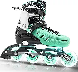 Kuxuan Skates Patins em linha para meninos e meninas, com rodas iluminadas, ajustáveis e divertidas, para crianças e mulheres, iniciantes em ambientes externos e internos