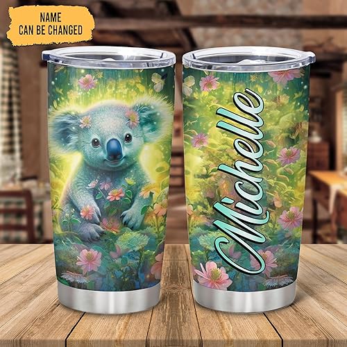 Miniatura 2 de Hyturtle Regalos personalizados para amantes de los koalas, vaso de acero inoxidable con nombre personalizado de 20 onzas con tapa, ideal para