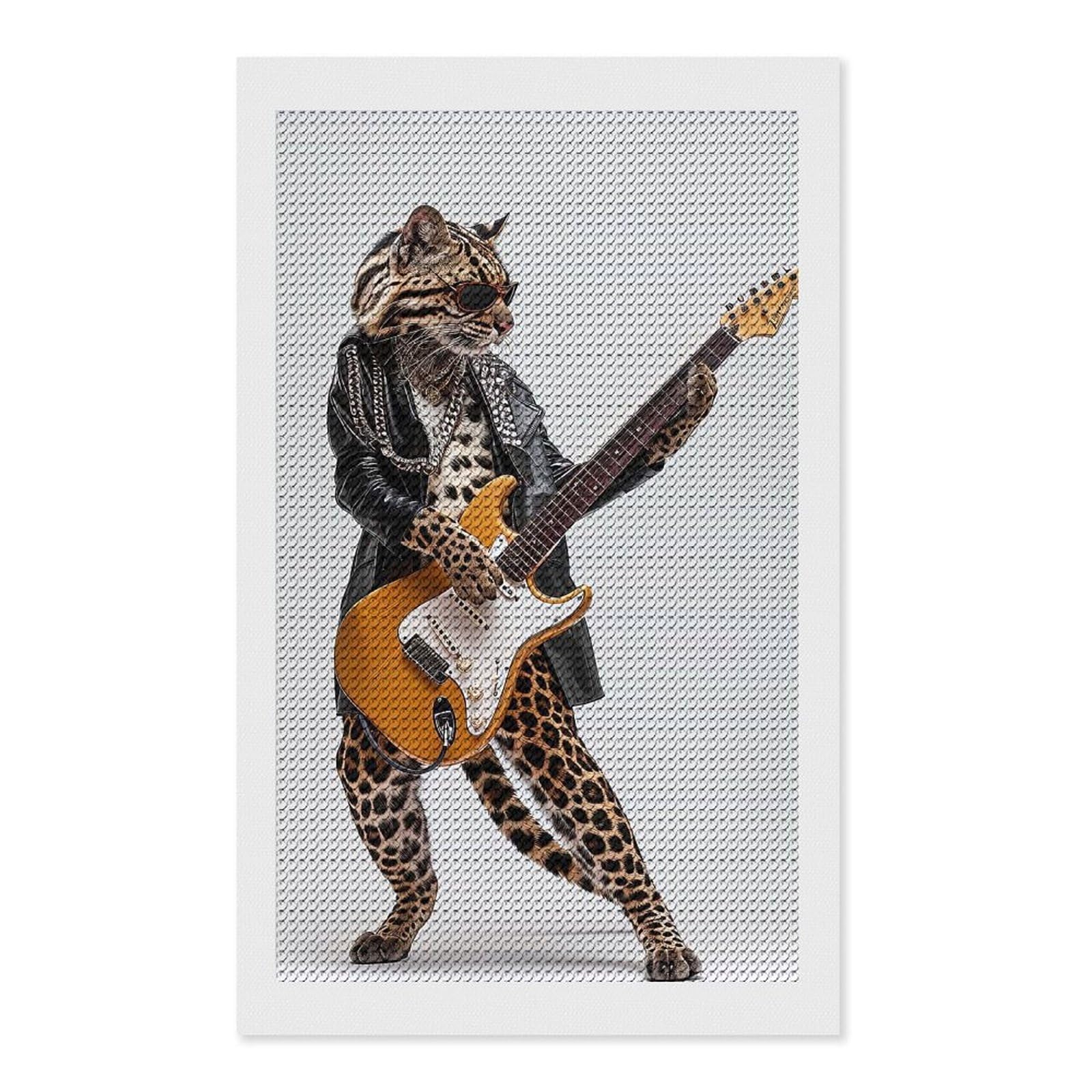 Junmoney Ocelot Guitar Diamond Painting Canvas Kit 12"x20", Leisure Activity, Aesthetic Room Decor, with Tool Kit, DIY, Gift