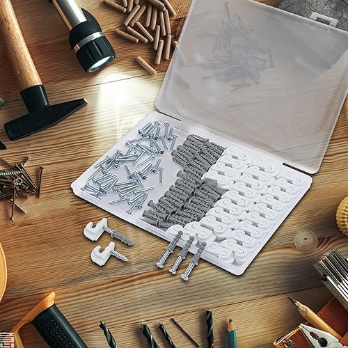 Miniatura 7 de Paquete de 48 clips de pared blancos para estantes de armario, clips de alambre para estante de alambre de plástico resistente, soportes de estante
