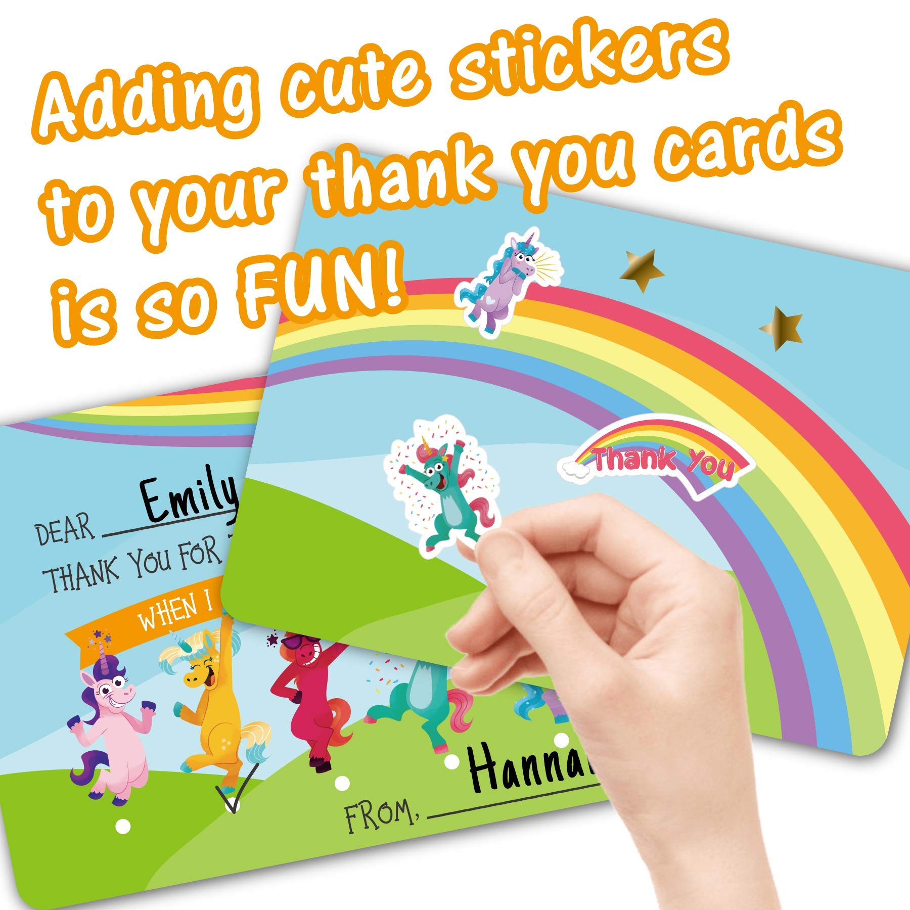 Gooji Funny Unicorn Thank You Cards - 25pcs Double Sided 4,25x6 Jednorożec Dziękuję Ci kartki z 25 kopertami, magiczne karty na Baby Shower, urodziny i urodziny dla dziewczynek