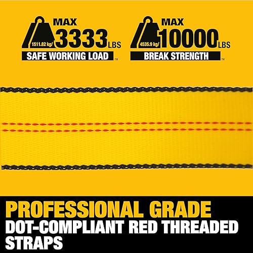 Miniatura 3 de DEWALT DXBC10000F - Correa de amarre de trinquete de 2 pulgadas x 27 pies con gancho plano, seguridad de carga resistente (resistencia a la rotura