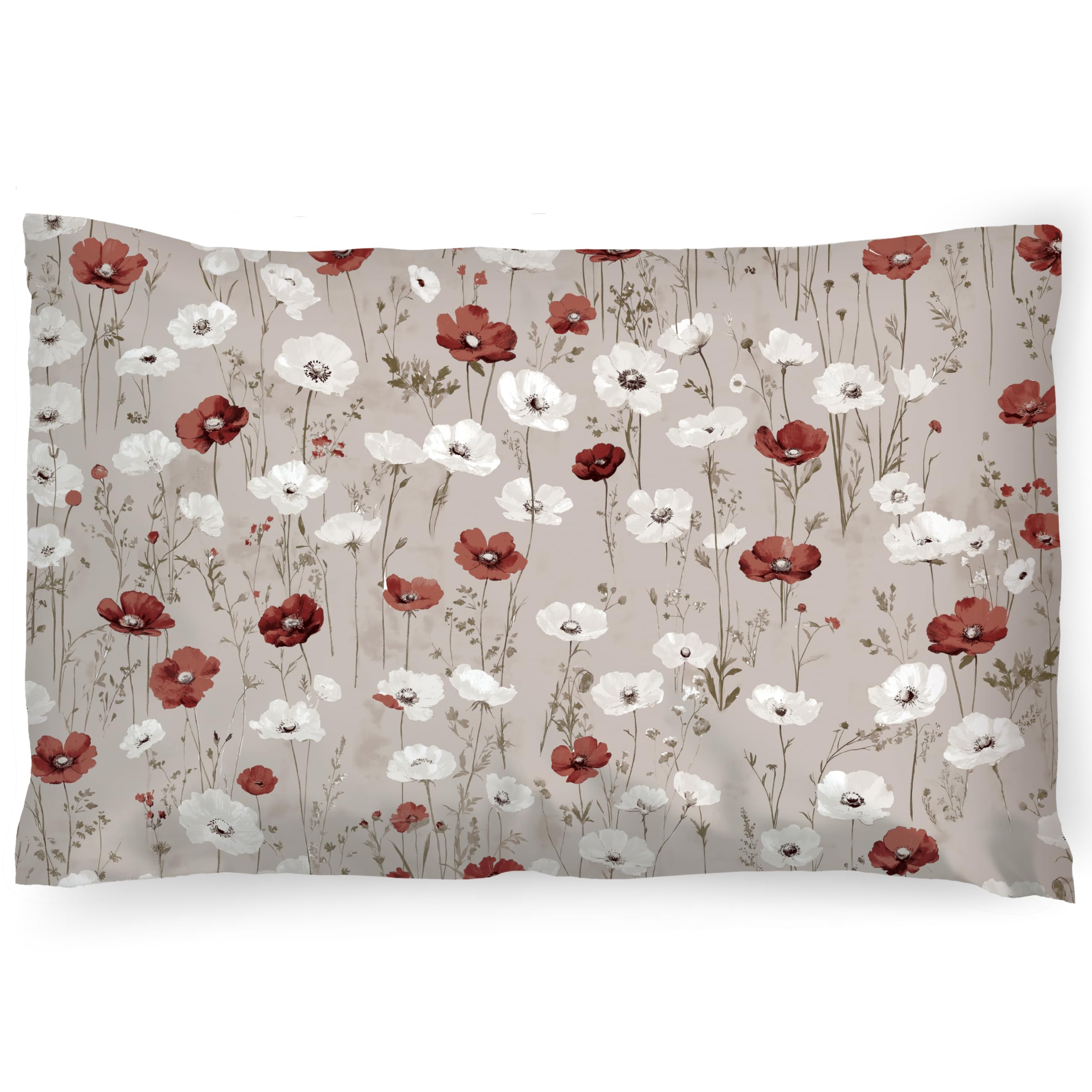PinkZebra Kopfkissenbezug, Kissenbezug 40 x 80 cm aus 100% Baumwolle, Kissenhülle, Öko-tex Standard 100, bezüge mit Reißverschluss, Mohn