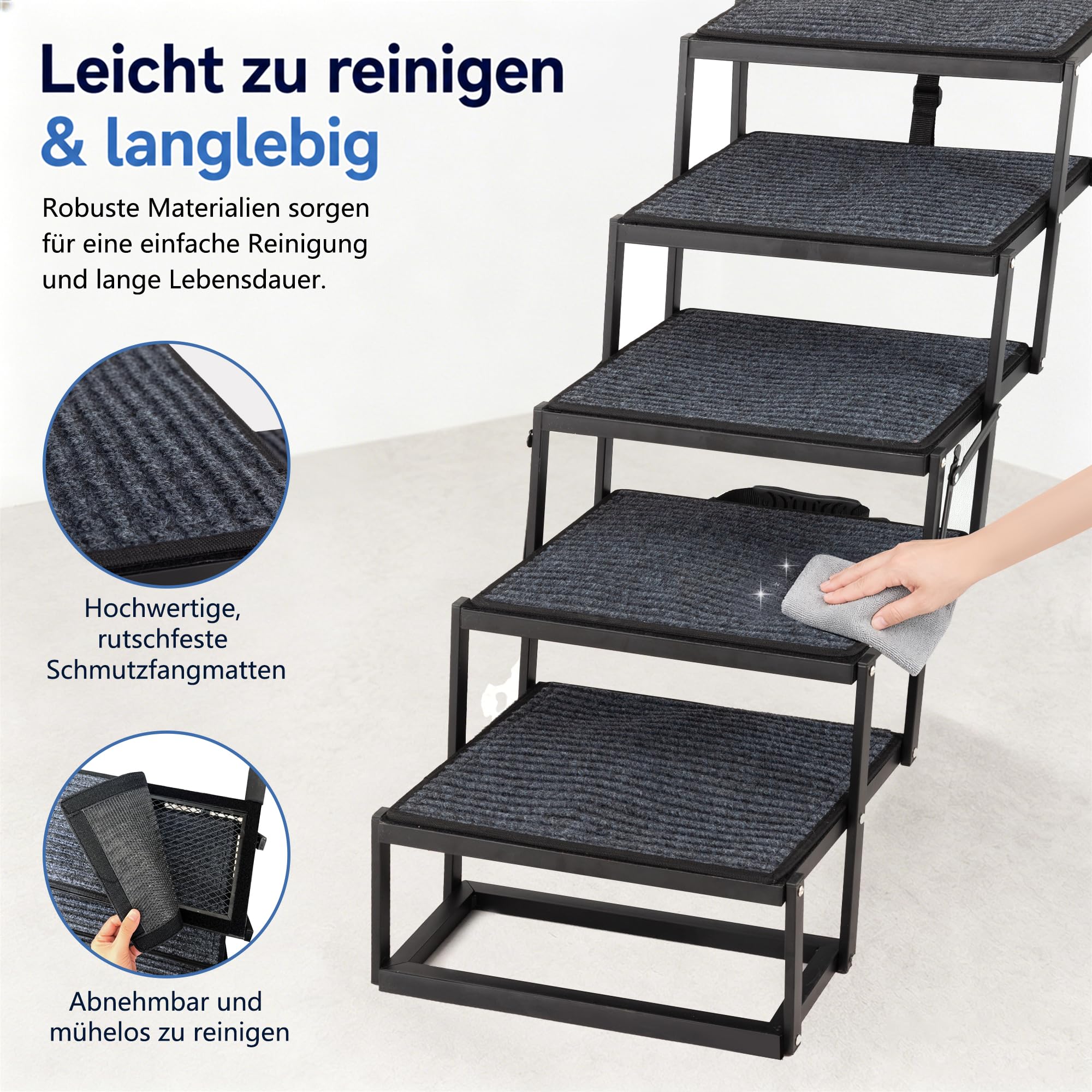 Thanaddo Hundetreppe Auto, 5-stufige Hundetreppe 80 cm für Große Hunde mit Teppich, Hunderampe Auto klappbar Extra Stabile Höhenverstellbar, Leichte Rampe Hund für alle Autos geeignet, bis zu 100KG
