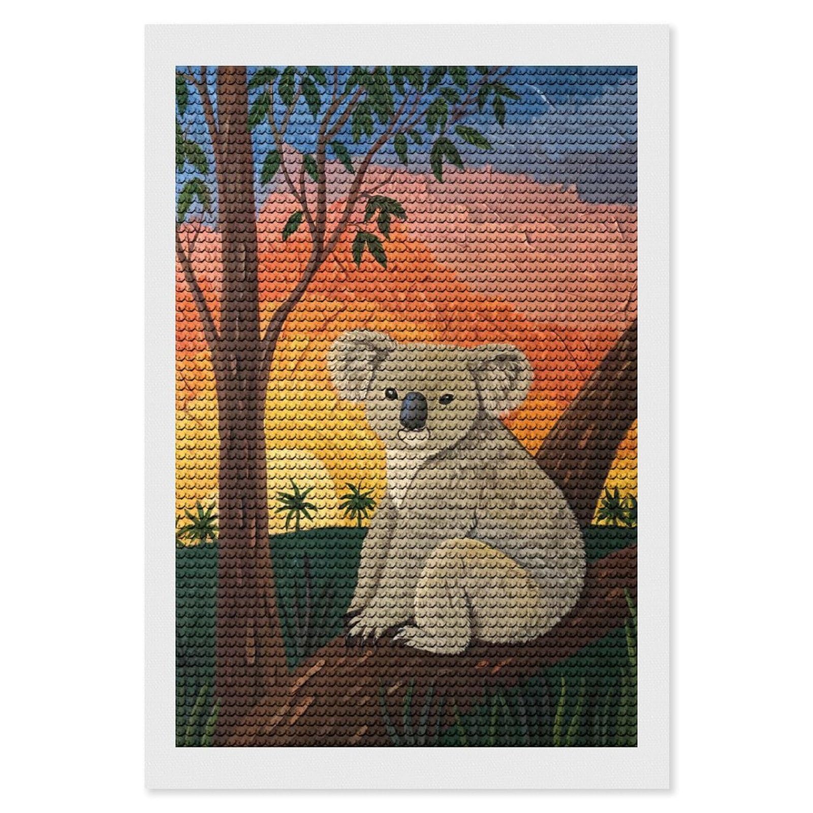 Junmoney Koala in A Sunset Landscape Diamond Painting Set 8"x12", Stress Relief Craft, Easy to Enjoy, Vintage Style Decor, Festive Craft Gift