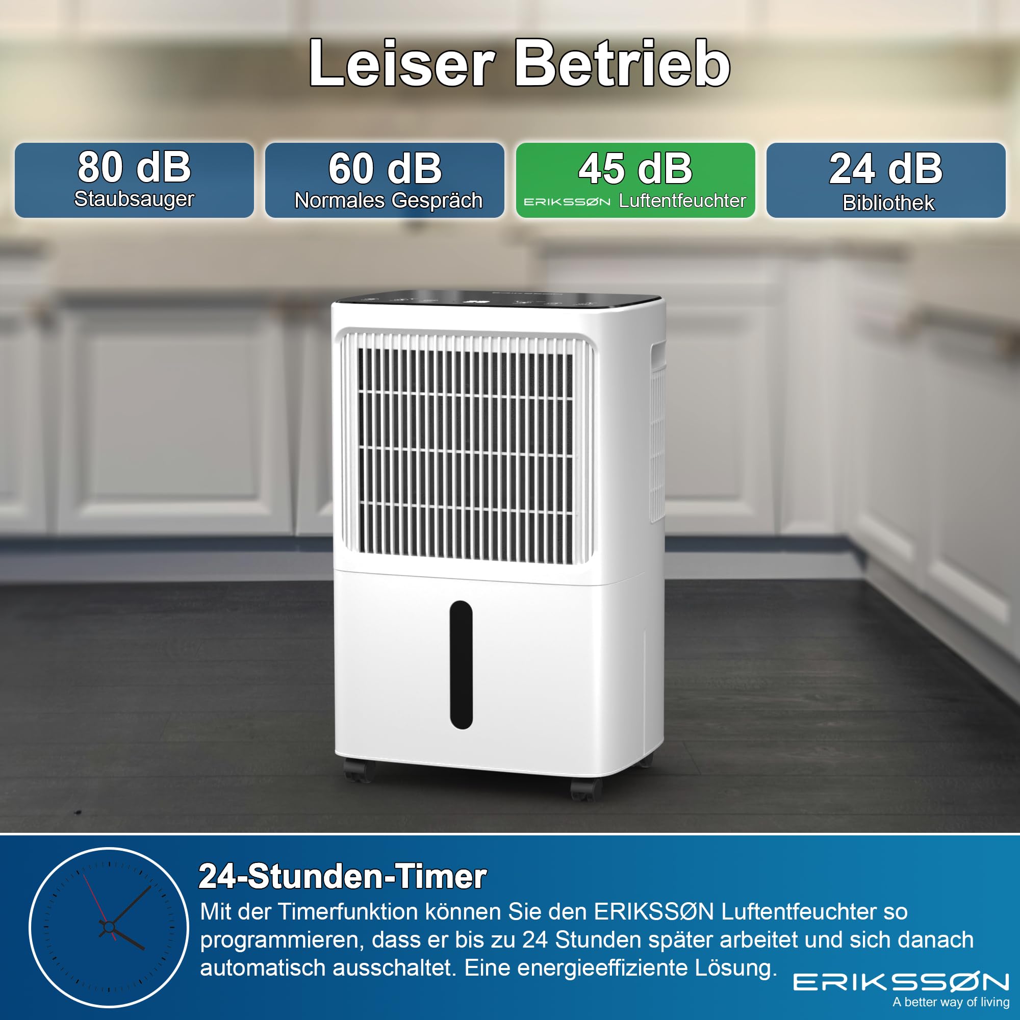 Luftentfeuchter mit LED Display, Timer & Kindersicherung | entfernt 16L Feuchtigkeit je 24h | für Raumgröße ca. 70m² (140m³) | energiesparender Raumentfeuchter mit Feuchtigkeitssensor