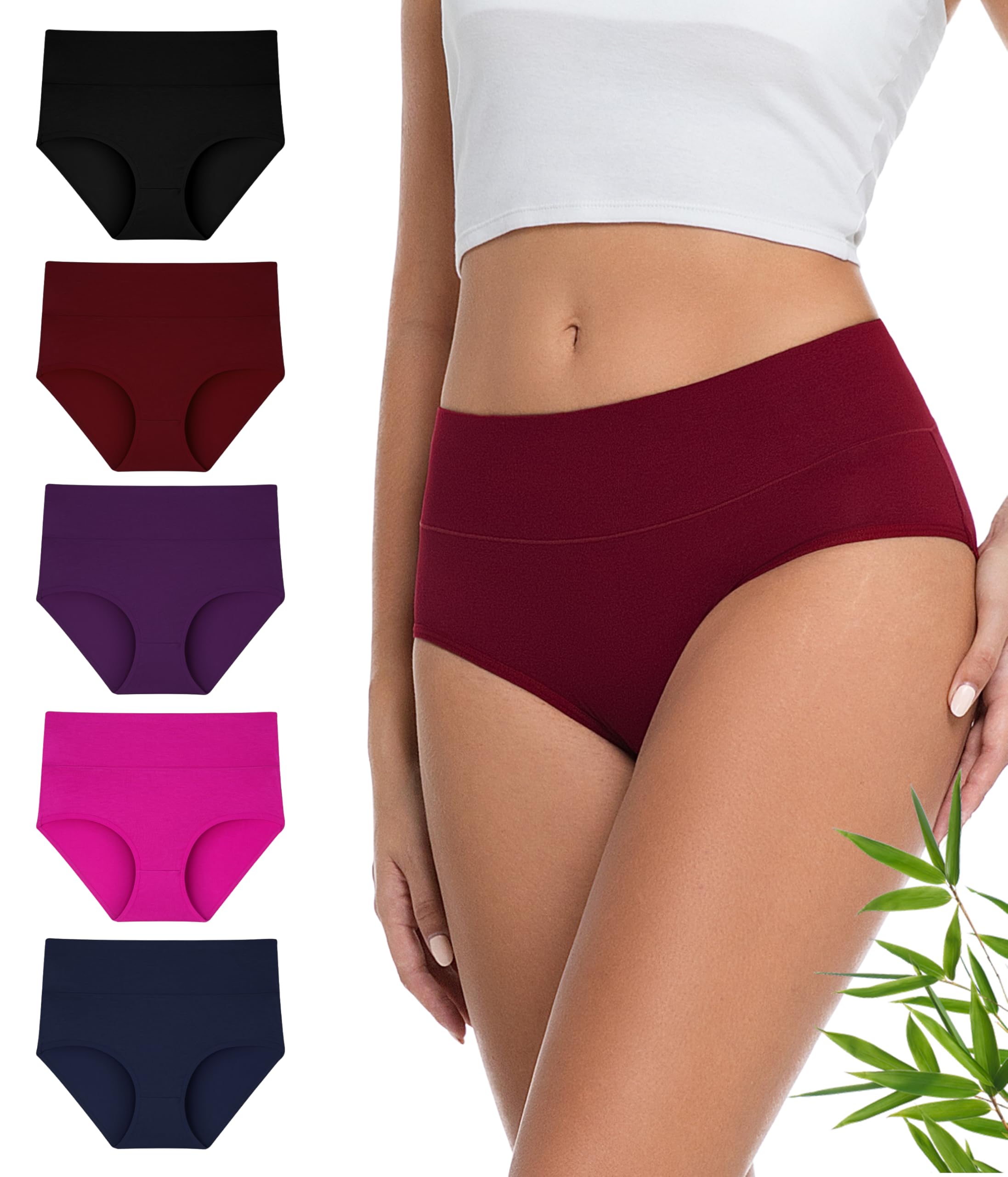 YESWEL Bambus Unterhosen Damen, Hohe Taille Unterwäsche, Stretch Slip Atmungsaktive Panties für Frauen 5er Pack (S-3XL)