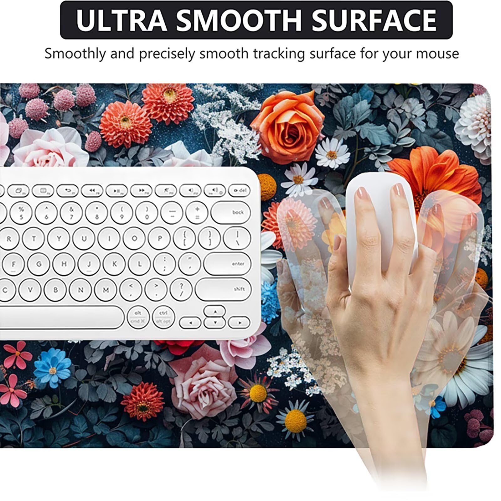 Flor Alfombrilla Ratón Gaming XXL 1500x800 mm, Alfombrilla Gaming Rosa Mousepad con Base de Goma Antideslizante, Impermeable Desk Mat para Teclado y Raton, Accesorios Gaming, Regalos de Hombre 5-2