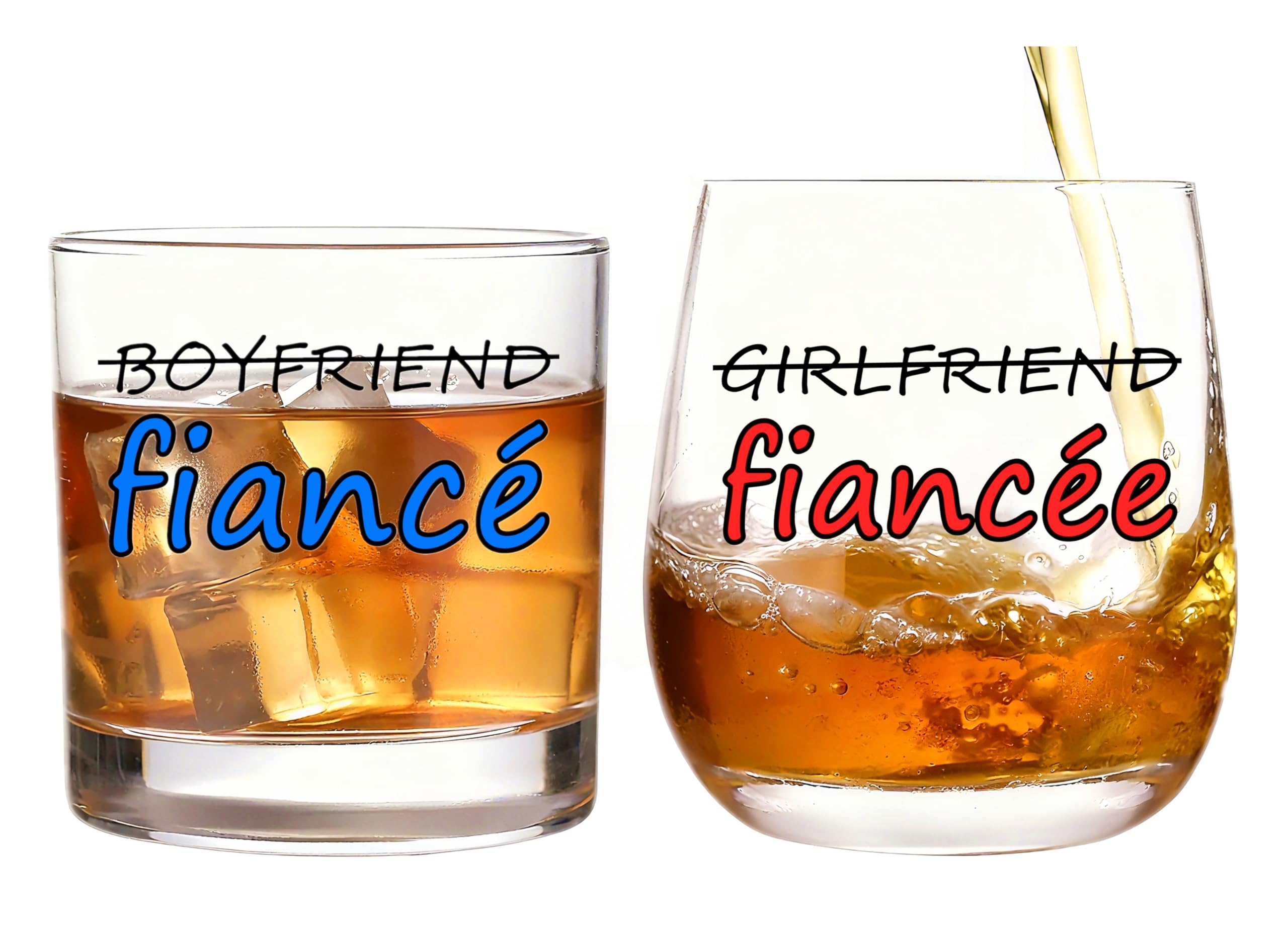 2PCS Boyfriend and Girlfriend 12 oz Wine Whiskey Glass Gift Set - Engagement Gifts for Couples Fiance Fiancee Him Her His Hers Glasses Mr Mrs Bride Groom