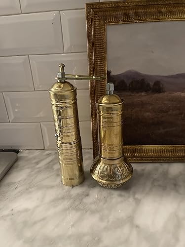 Miniatura 2 de Juego de molinillo manual manual para granos de café turcos, griegos, árabes, y sal de pimienta de especias, latón (papá y mamá).