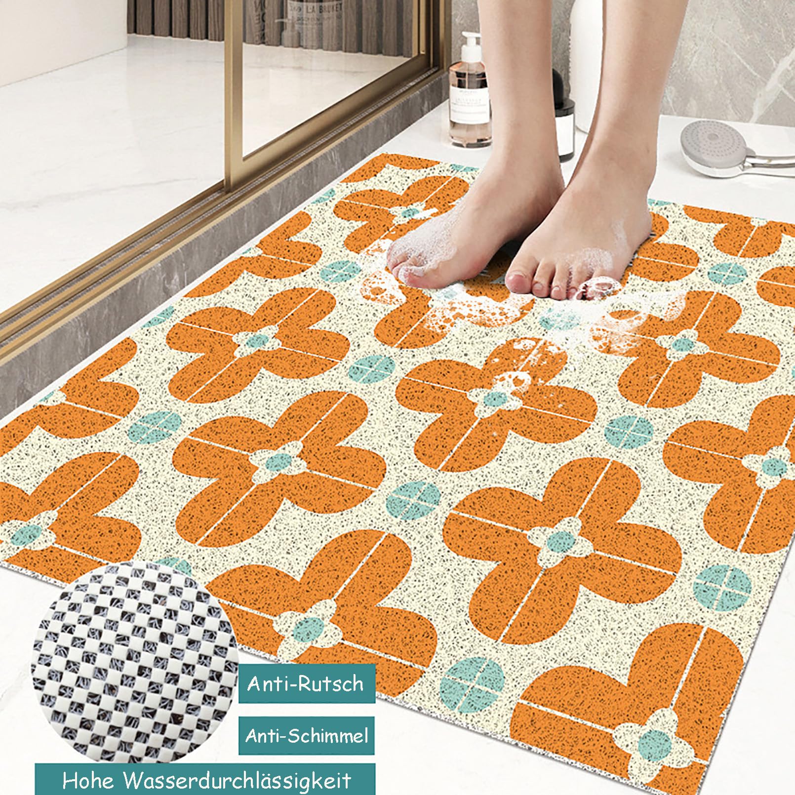 Tappetino doccia antiscivolo 40 x 60 cm PVC morbido e confortevole con fori di drenaggio permeabile all'acqua adatto per ambienti umidi