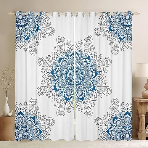 Erosebridal Cortinas opacas de flores de mandala, cortinas y cortinas florales rojas, cortinas estéticas bohemias, cortinas bohemias de cachemira,