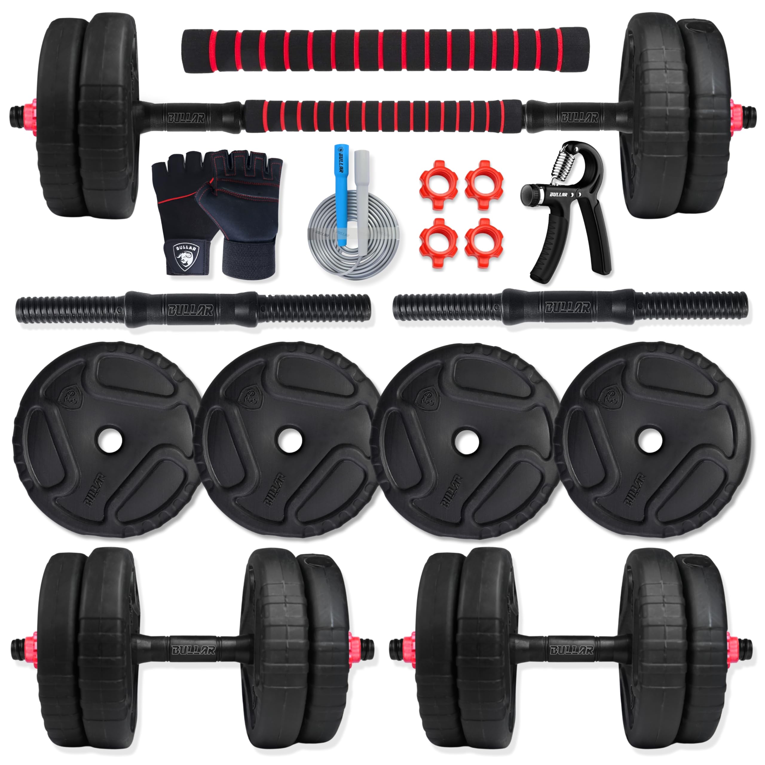 BULLAR Premium Adjustable Dumbbells Set 8 Kg to 30 Kg with Pair of Dumbbell Rods and PVC Weight Plates with Connector Rod (10Kg Combo with Connector Rod)-picture-18