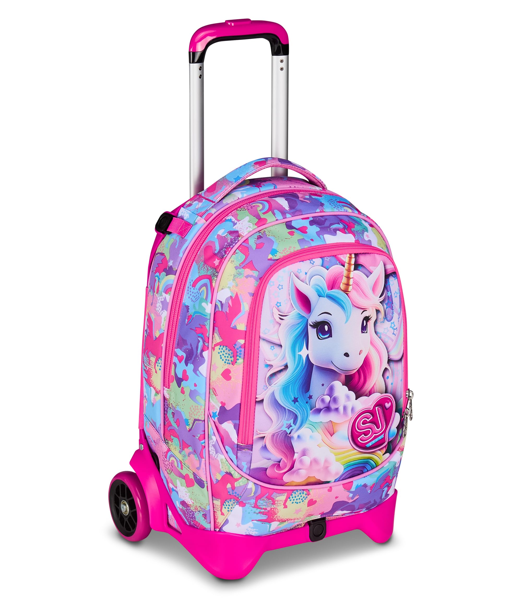 SJ GANG STYLE JAM GANG Trolley Scuola Cuccioli New Tech, Rosa, 3 in 1, Triplo Uso, Zaino con Carrello Sganciabile e Crossover System, Scuola Elementare, Bambina